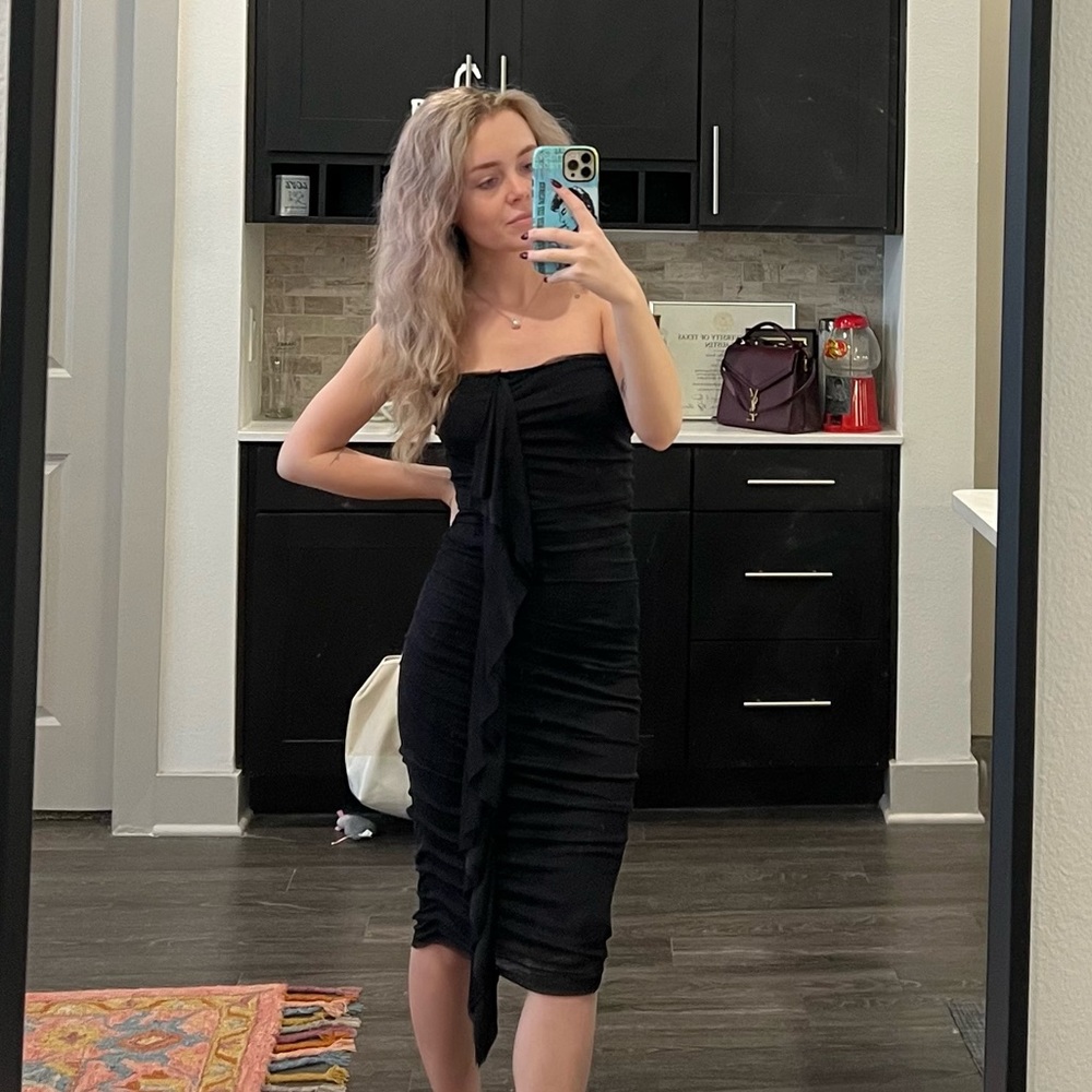 D&G Sexy Black Strapless Midi Dress